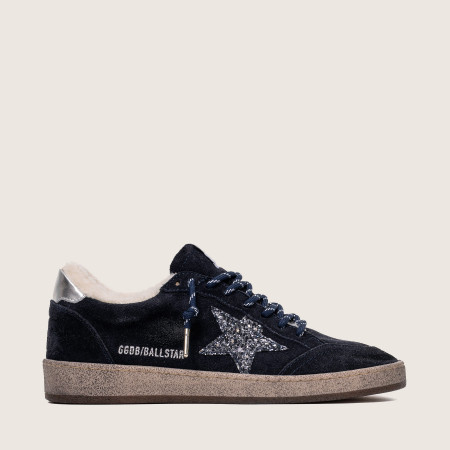 Зимние Golden Goose Ball Star / Замша синяя / серебро звезда