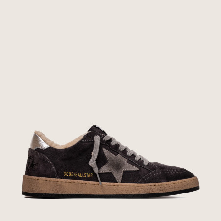 Зимние Golden Goose Ball Star / Замша серая / серебро пятка