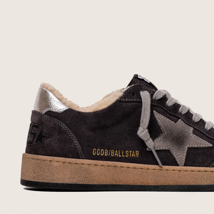 Зимние Golden Goose Ball Star / Замша серая / серебро пятка