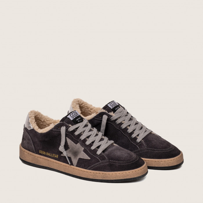 Зимние Golden Goose Ball Star / Замша серая / серебро пятка