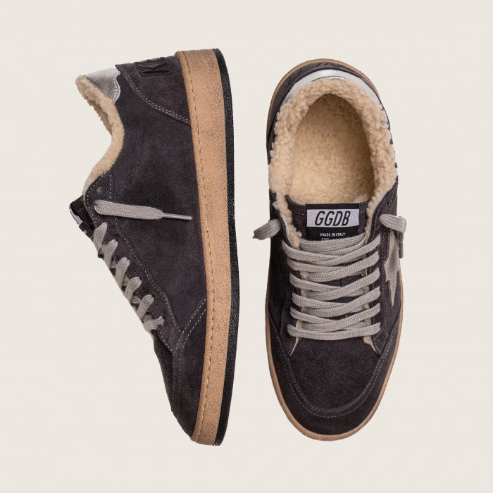 Зимние Golden Goose Ball Star / Замша серая / серебро пятка