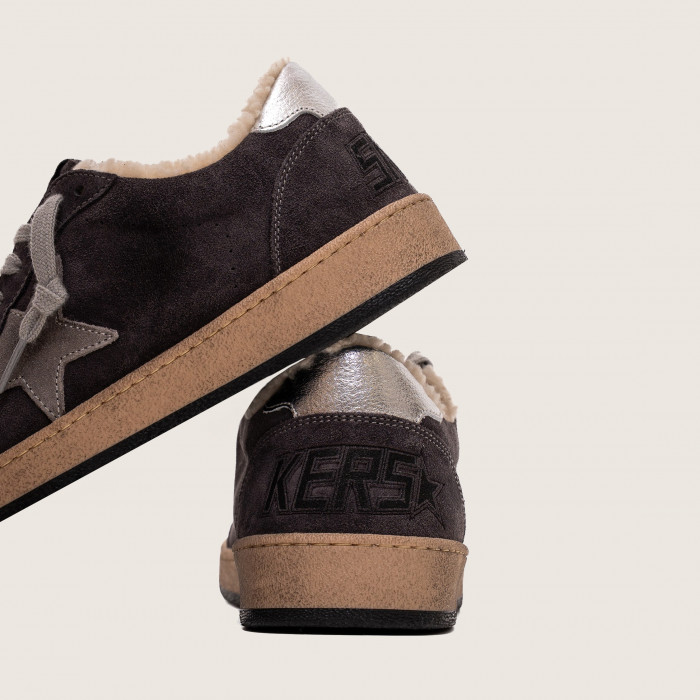 Зимние Golden Goose Ball Star / Замша серая / серебро пятка