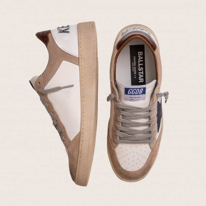 Golden Goose Ball Star / Бежевые / темно-синяя звезда муж