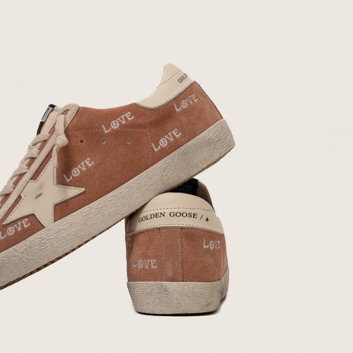 Golden Goose Super Star / Suede powder-pink print LOVE / Замша LOVE