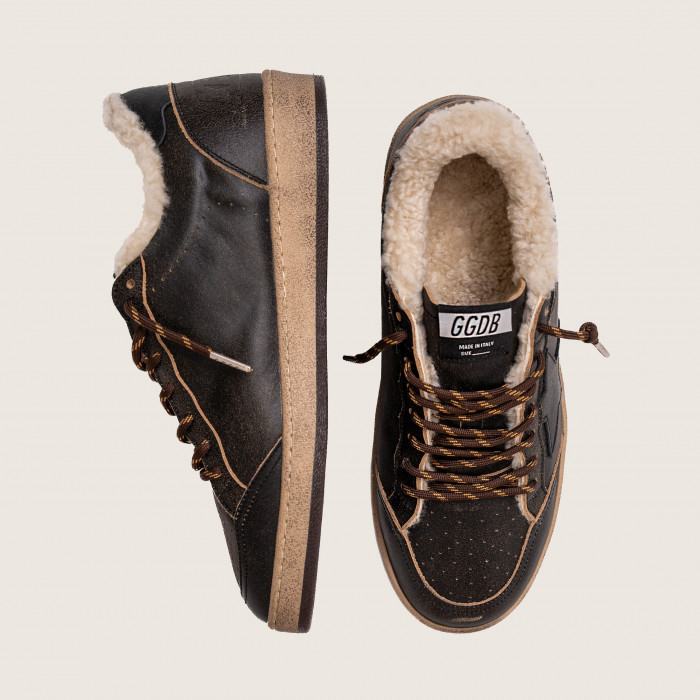 Зимние Golden Goose Ball Star / Коричневые / черная зв муж