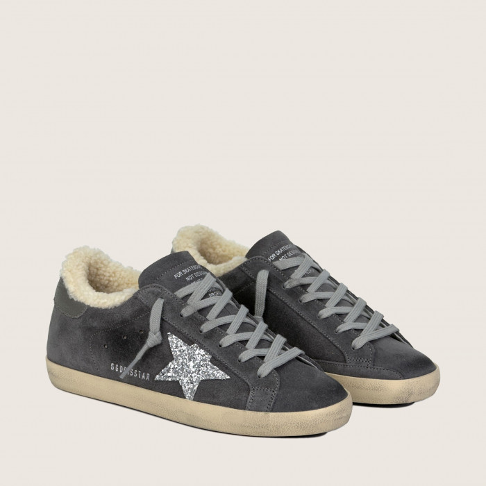 Зимние Golden Goose Super Star / Замша серая / серебро зв