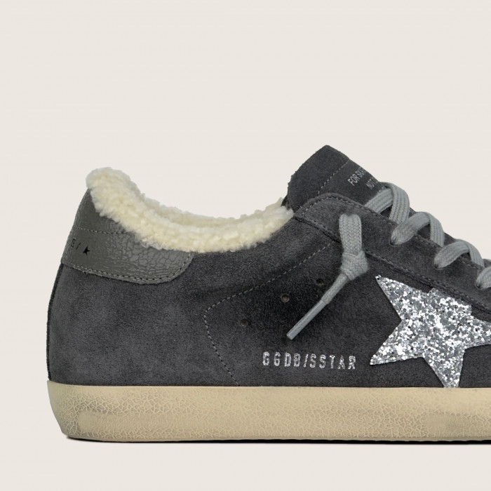 Зимние Golden Goose Super Star / Замша серая / серебро зв