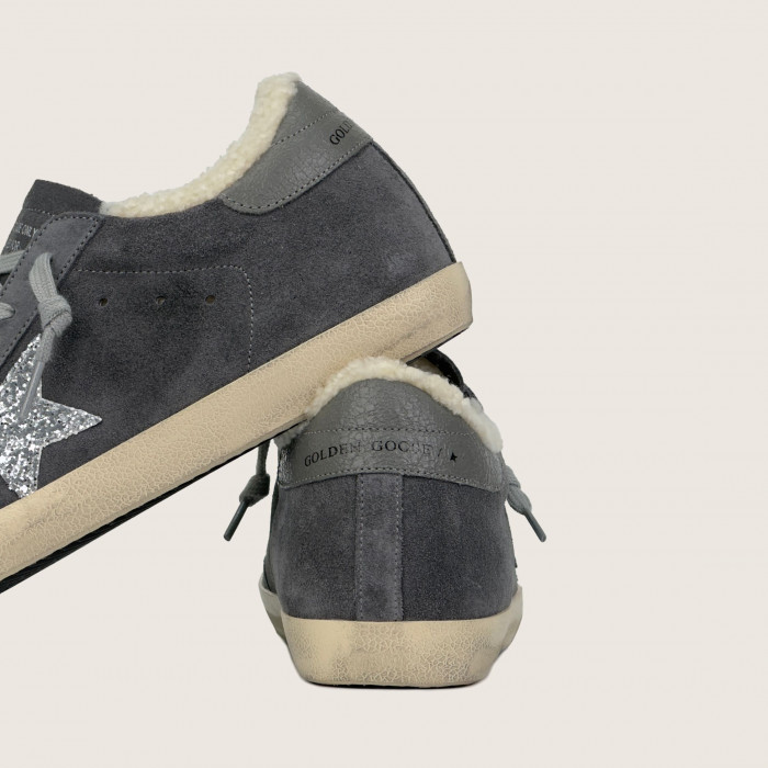 Зимние Golden Goose Super Star / Замша серая / серебро зв