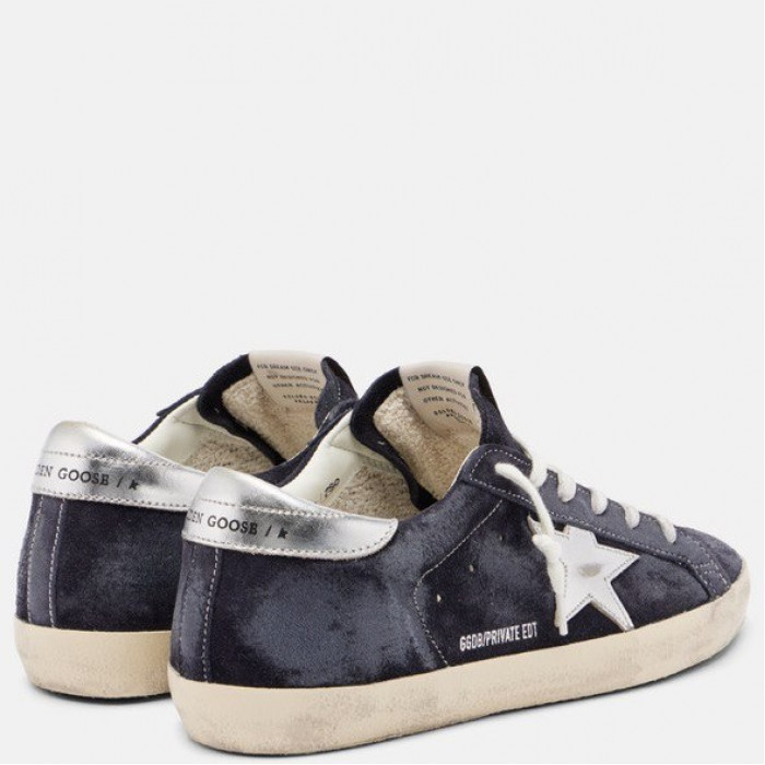 Golden Goose Super Star / Замша темно-синяя серебро звезда