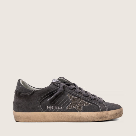 Golden Goose Super Star / Замша серая / глиттер звезда