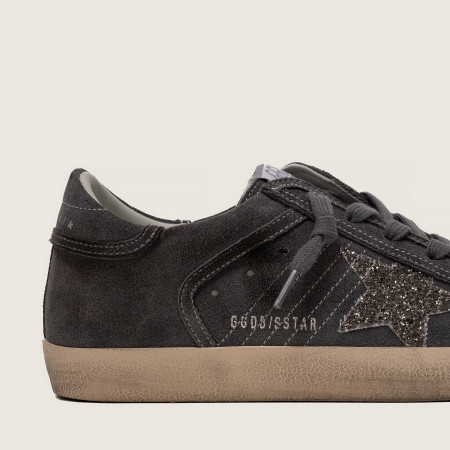 Golden Goose Super Star / Замша серая / глиттер звезда
