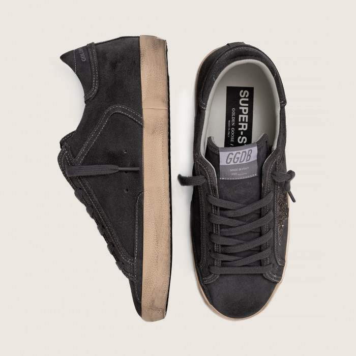 Golden Goose Super Star / Замша серая / глиттер звезда