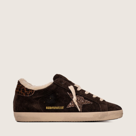Зимние Golden Goose Super Star / Замша шоко / лео пятка