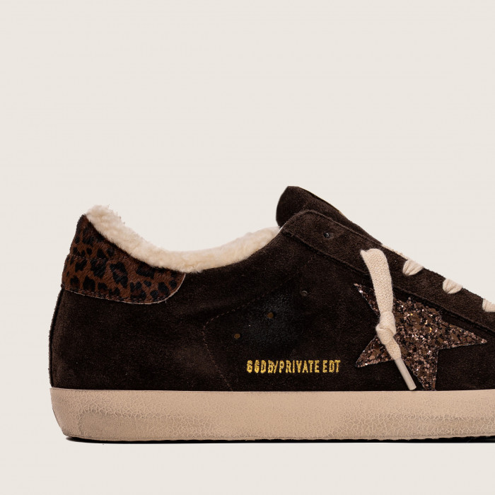 Зимние Golden Goose Super Star / Замша шоко / лео пятка
