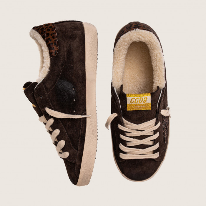 Зимние Golden Goose Super Star / Замша шоко / лео пятка