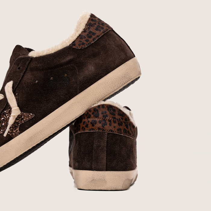 Зимние Golden Goose Super Star / Замша шоко / лео пятка