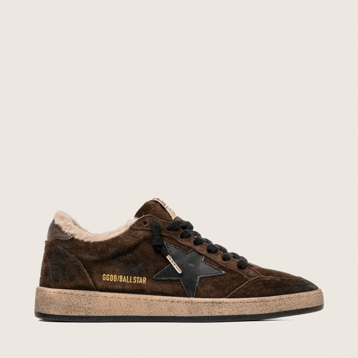 Зимние Golden Goose Ball Star / Замша корич / черная зв муж