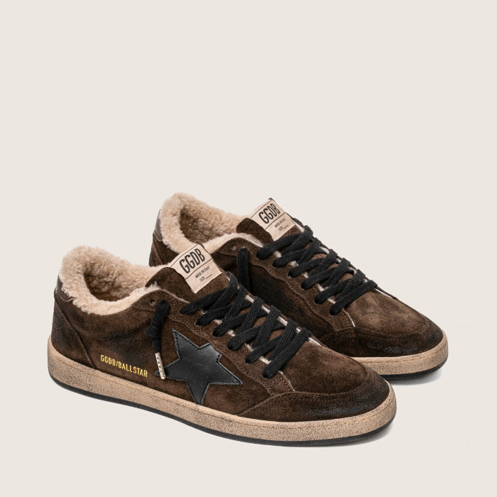 Зимние Golden Goose Ball Star / Замша корич / черная зв муж