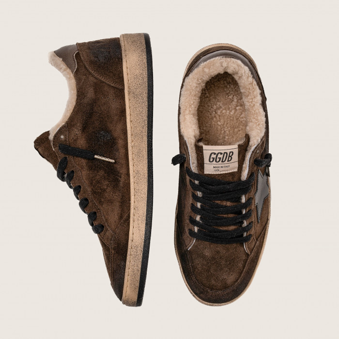 Зимние Golden Goose Ball Star / Замша корич / черная зв муж