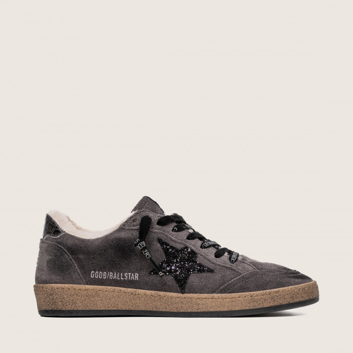Зимние Golden Goose Ball Star / Замша серая / черная звезда