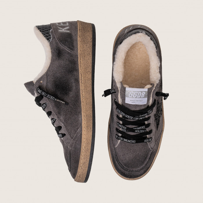 Зимние Golden Goose Ball Star / Замша серая / черная звезда