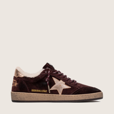 Зимние Golden Goose Ball Star / Замша бордо / золотая звезда