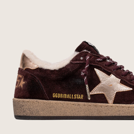 Зимние Golden Goose Ball Star / Замша бордо / золотая звезда