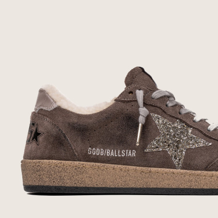 Зимние Golden Goose Ball Star / Замша кофе / серебро звезда