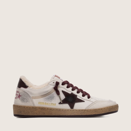 Зимние Golden Goose Ball Star / Белые / бордо шнурки