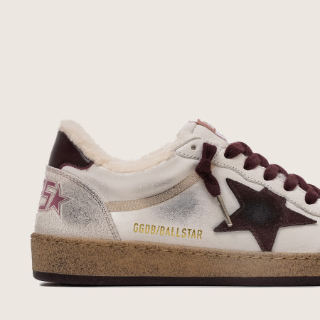 Зимние Golden Goose Ball Star / Белые / бордо шнурки