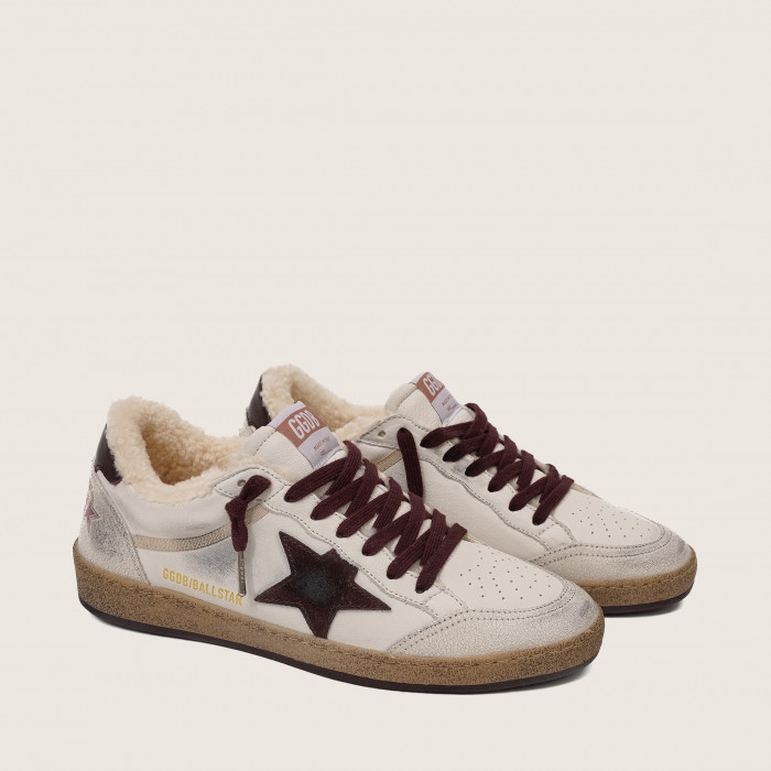 Зимние Golden Goose Ball Star / Белые / бордо шнурки