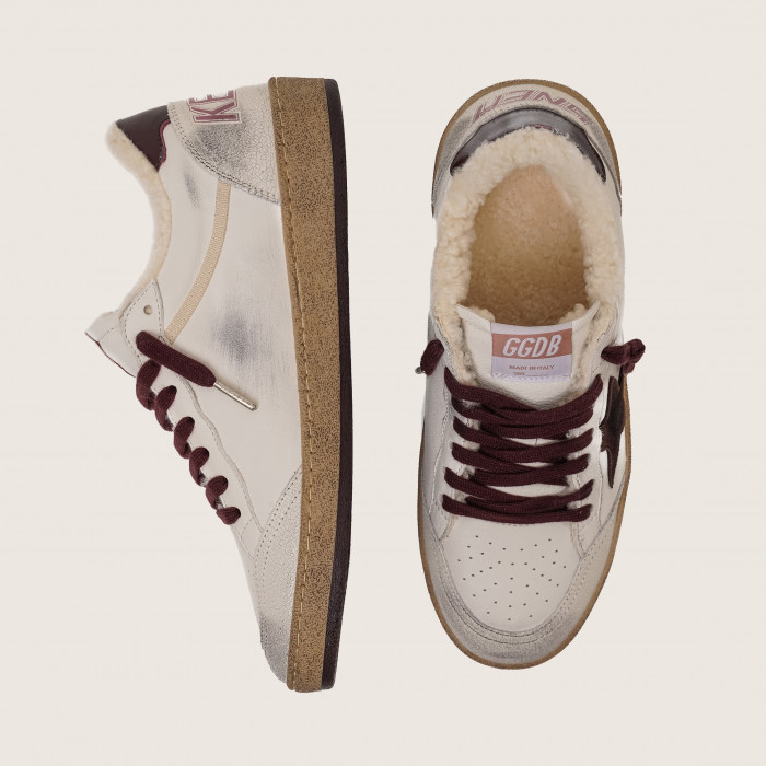 Зимние Golden Goose Ball Star / Белые / бордо шнурки